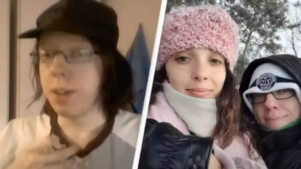 Two picture collage of a man and his girlfriend and the other photo is him in his YouTube video.